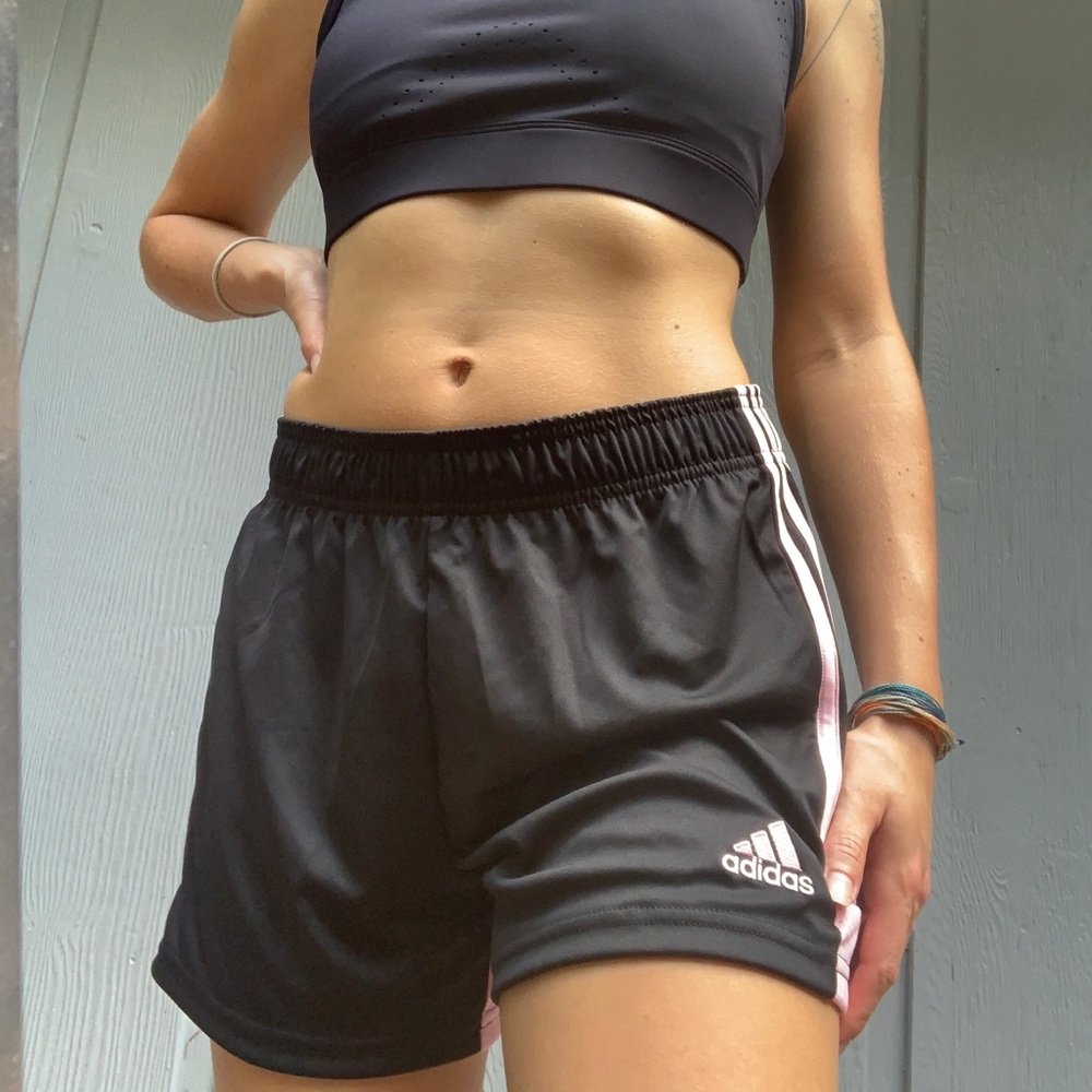 black and pink adidas athletic shorts size small